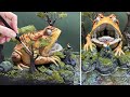 Monster toad hunts fishermen diorama polymer clay resin