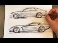 10 min car sketching - BiC pen, cheap print paper &amp; a cool gray marker