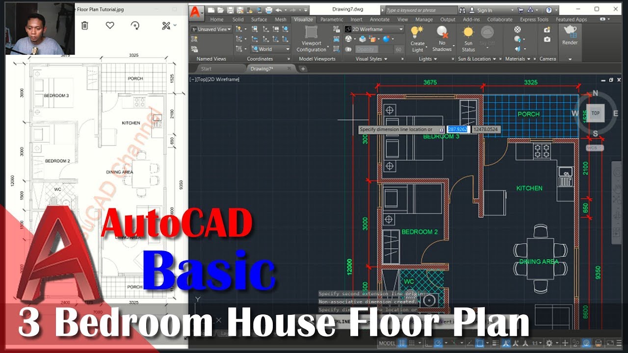  Autocad  3 Bedroom House  Floor Plan  Tutorial  YouTube