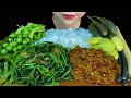 EATING GREEN VEGGIES Spicy Chilli Sauce Stir Fried Water Spinach Jengkol 