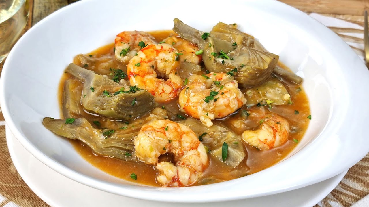 ❤️❤️¡Nunca probarás gambones tan sabrosos! Receta de Alcachofas con Gambones