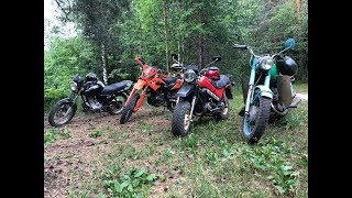 : Soviet and chinese motorcycles drive off-road