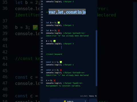Difference between var, let and const keywords in JavaScript.   #shorts