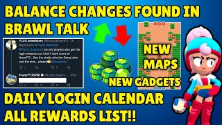 Balance Changes Found In Brawl Talk! | Login Calendar Daily Rewards List | New Gadgets & More Info