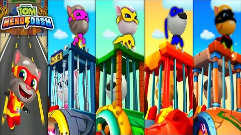 talking tom hero dash - all heroes colour suit - saving all heroes - full gameplay (android, ios)