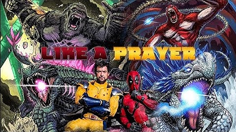 Godzilla and Kong charging at Skar King and Shimo [But with "Like a Prayer" -Deadpool and Wolverine]