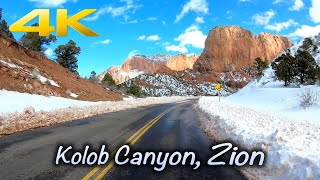 4K Scenic Drive in Kolob Canyon, Zion National Park  Relaxing Winter Drive