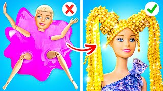 RICH VS BROKE DOLL MAKEOVER💕 New Awesome Hairstyle for Barbie💇‍♀️ Tiny DIYs by 123 GO!