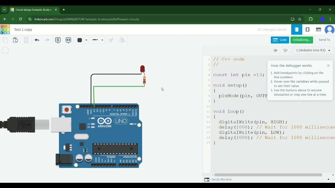Arduino Tutorial 1- Blinking LED in Tinkercad Platform - YouTube