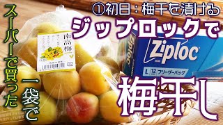 【ジップロックで梅干し】①カンタンでした！〜スーパーで買った南高梅１袋（1kg）〜 初日：梅の塩漬け by あさりおん 1,573 views 9 months ago 6 minutes, 54 seconds