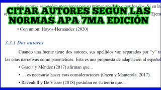 Como Citar uno, dos, tres y mas autores segun las normas APA septima ediccion