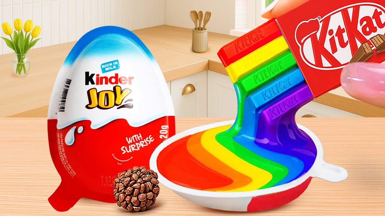 Miniature Rainbow KitKat Chocolate Pouring 🍫🌈 Kinder Joy Surprise Dessert | Mimi Little Bakes