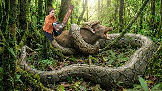 Giant Python Attacks Wild Boar in Deep Jungle | Female hunter confronts giant python head-on. Wealth