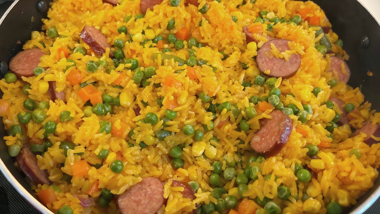 Easy and Delicious Yellow Rice with Sausage and vegetables!! YouTube