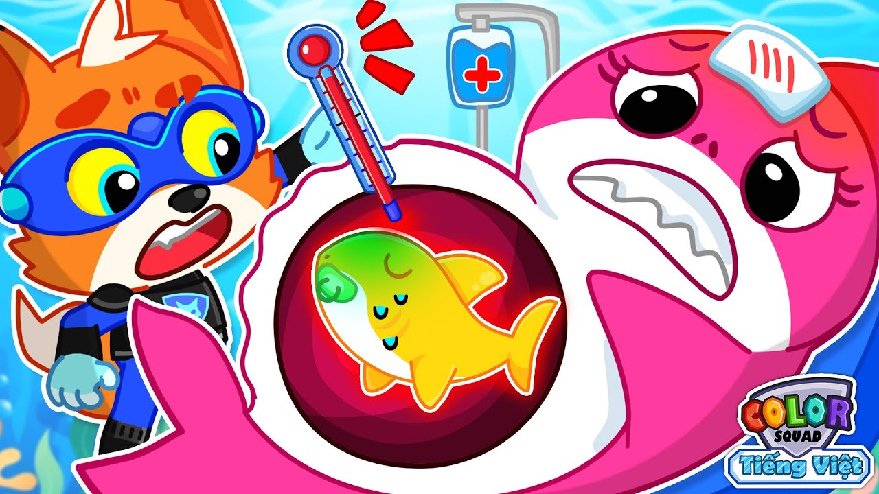 Cá mập con bị sốt rồi! Làm ơn giúp cá mập mẹ! | Giải cứu gia đình cá mập | Hoạt hình Color Squad TV