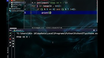 #Python Code kiếm hiệp  Tìm các số chia hết cho 5 mà không chia hết cho 7 trong 1 khoảng