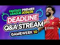 FPL GW10 LIVE DEADLINE STREAM 📸 Haaland OUT? Salah + Cunha IN? | Fantasy Premier League 2024/25