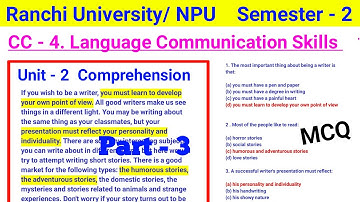 #Language and Communication skills cc 4 l ranchi semester 2 cc 4 English unit 2 comprehension mcq ob