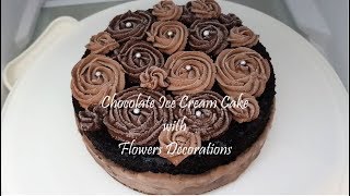 Chocolate Ice Cream Cake with Flowers Decorations (巧克力冰淇淋蛋糕)
