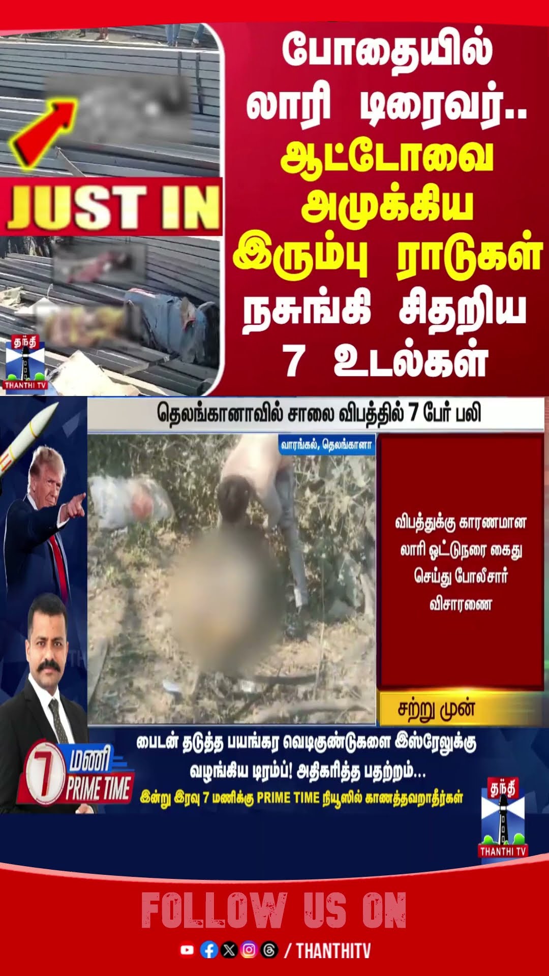 Drunk lorry driver || telangana || Accident