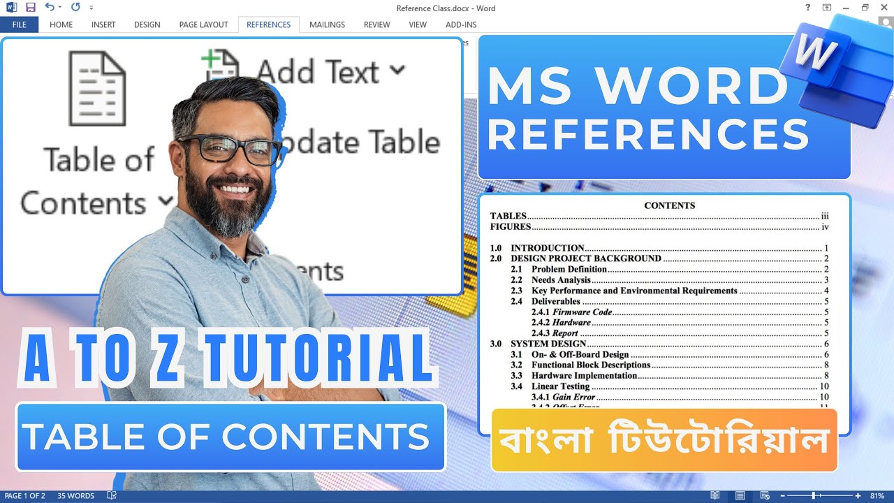 Microsoft Word Table of Contents Bangla Tutorial | References Tab ...