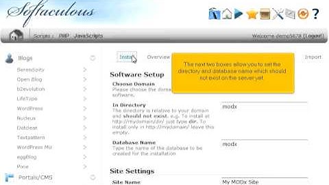 How to install MODx from Softaculous