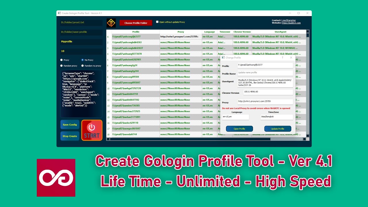 Tạo Và Chỉnh Sửa Profile Gologin Miễn Phí Số Lượng Lớn Với Create Gologin Profile Tool - Ver 4.1