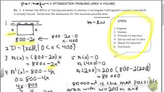 3 3 Optimization Problems Area & Volume Net Worth