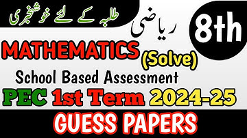 Class 8 Mathematics Paper School Based Assessment 2024 | SBA First Term papers 8 Class | PEC Grade 8