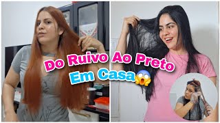DO RUIVO AO PRETO EM CASA SOZINHA | Fiz uma transformação no meu cabelo 😱