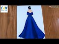 Blue dress drawing / Fashion Illustration Art / fashion design / fashion illustration