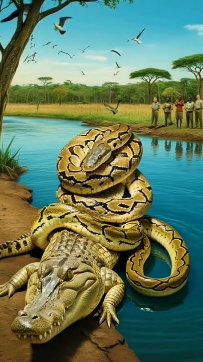 Python Wrapped Around a Crocodile in the Forest - YouTube