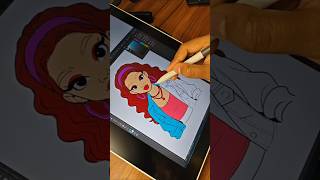 Nice Girl Colorful Art By Digital Display Tablet Drawing