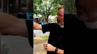 Amazon driver hops curb to dodge traffic, hits tree near church sidewalk