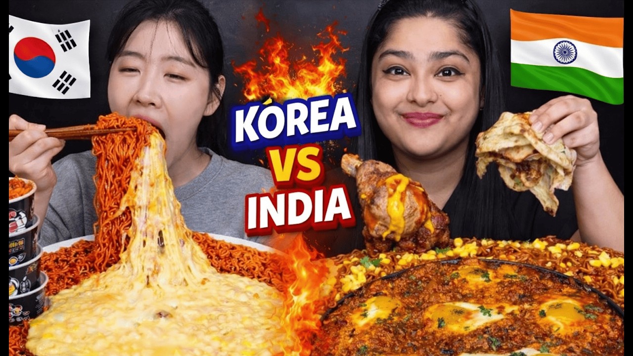 KOREAN VS INDIAN SPICY NOODLE MUKBANG CHALLENGE!! 🌶️🔥 EPIC FACE OFF
