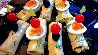 Закуска с сыром. Сырные рулетики с грибами Закуска с сыром. Сырные рулетики с грибами