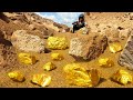 Collection wow wow wow many gold found under the rocks by gold miner in river when dry water