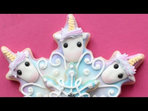 Unicorn Snowflake Cookies - How to decorate snowflake cookies with soft watercolors & unicorn design