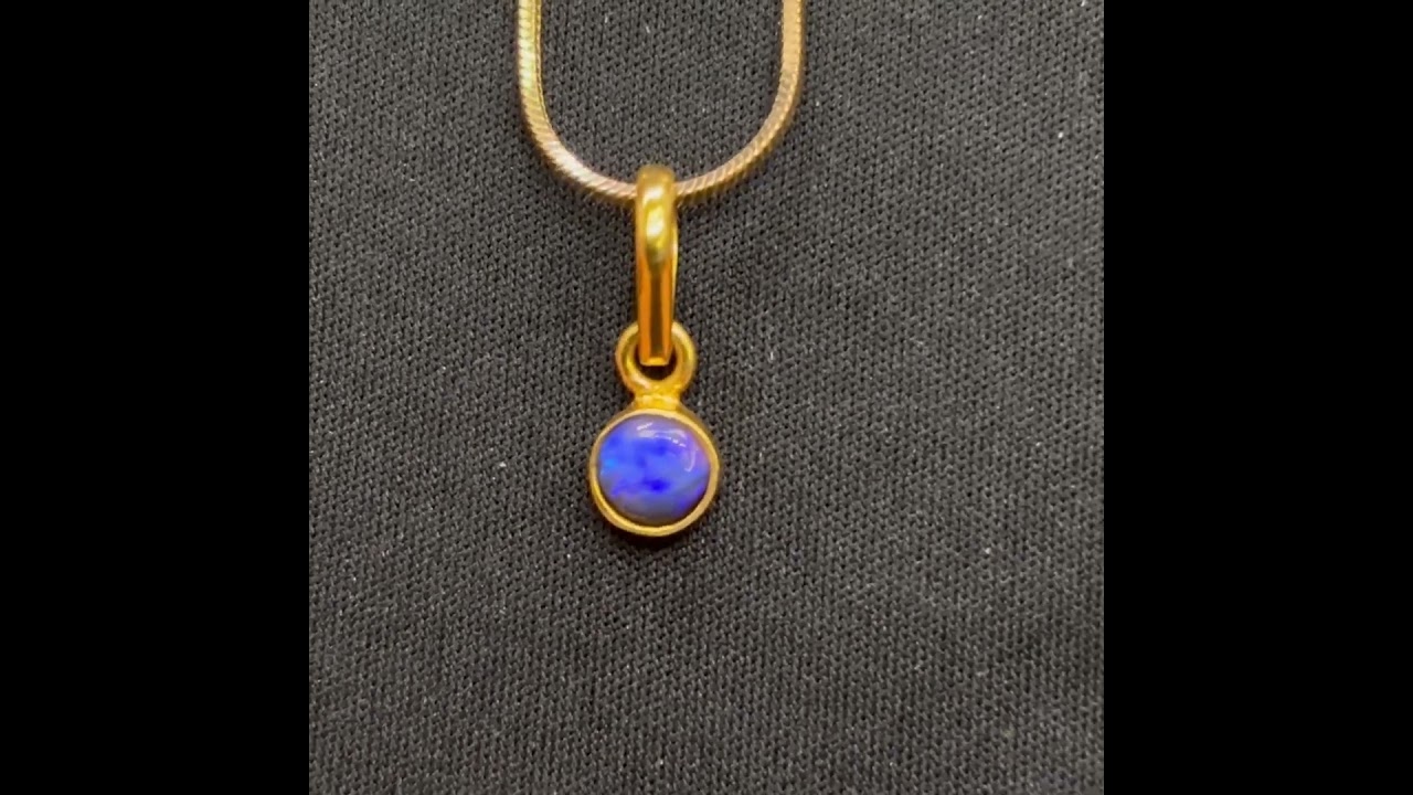 Solid Blue Striated Black & Crystal Opal 18k Gold Necklace 1mm Round Snake Chain 