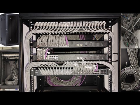 network cable management and 12U server rack installation for office setup cat 6A cable dahua