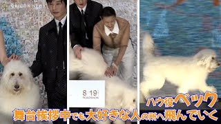 田中圭と共演した犬ベックはカメラマンに目線をちゃんと送れるカワイイ犬！　映画『ハウ』完成披露上映会