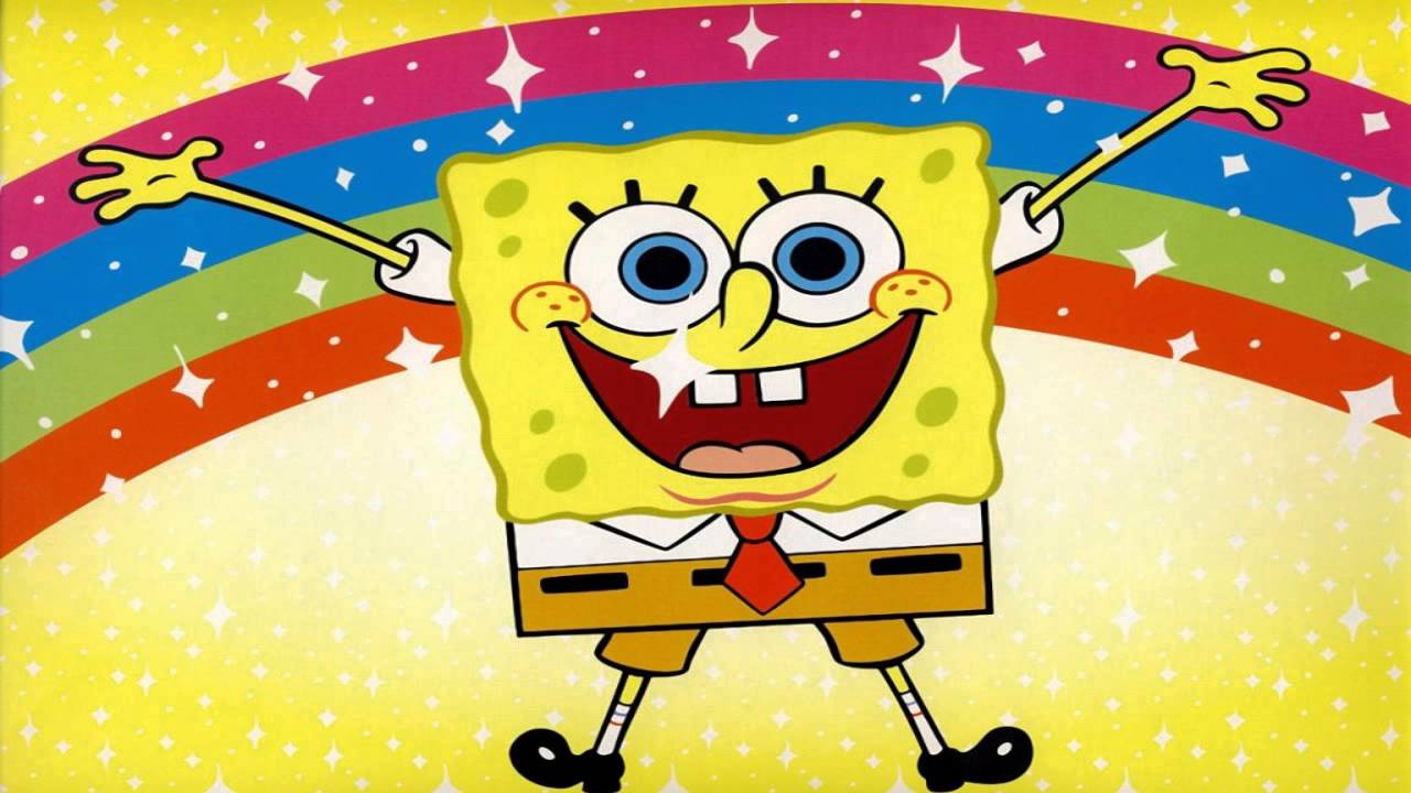 Спанч боб с радугой в руках картинка