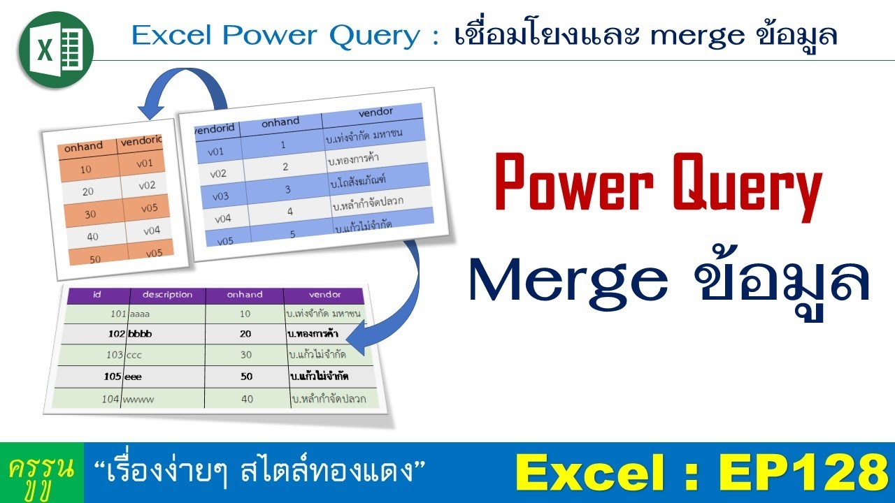 Excel : EP128 ใช้ Power Query เชื่อมโยงและ Merge ข้อมูลเข้าด้วยกัน | ง่ายมากๆ จนไม่ต้อง้อ  Vlooup??