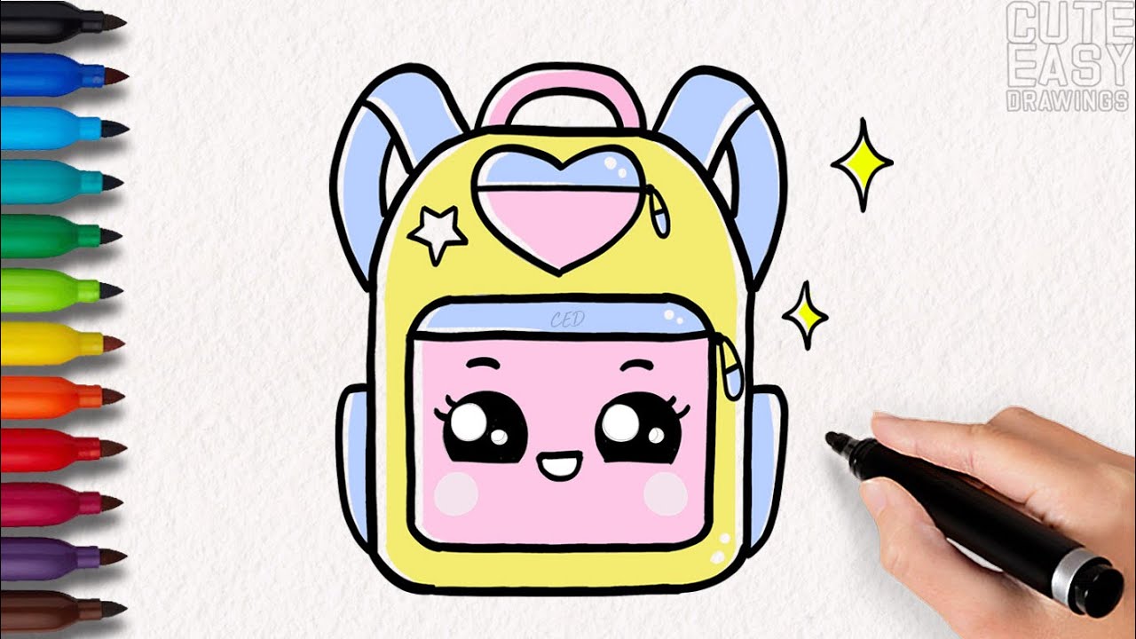 How to Draw a Cute Backpack, Cute Easy Drawings for Kids - YouTube