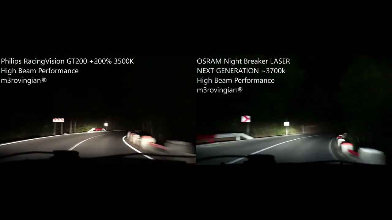 Osram Night Breaker H7 LED vs. Osram Night Breaker Laser & Philips  RacingVisionGT200 (Fahraufnahmen) 