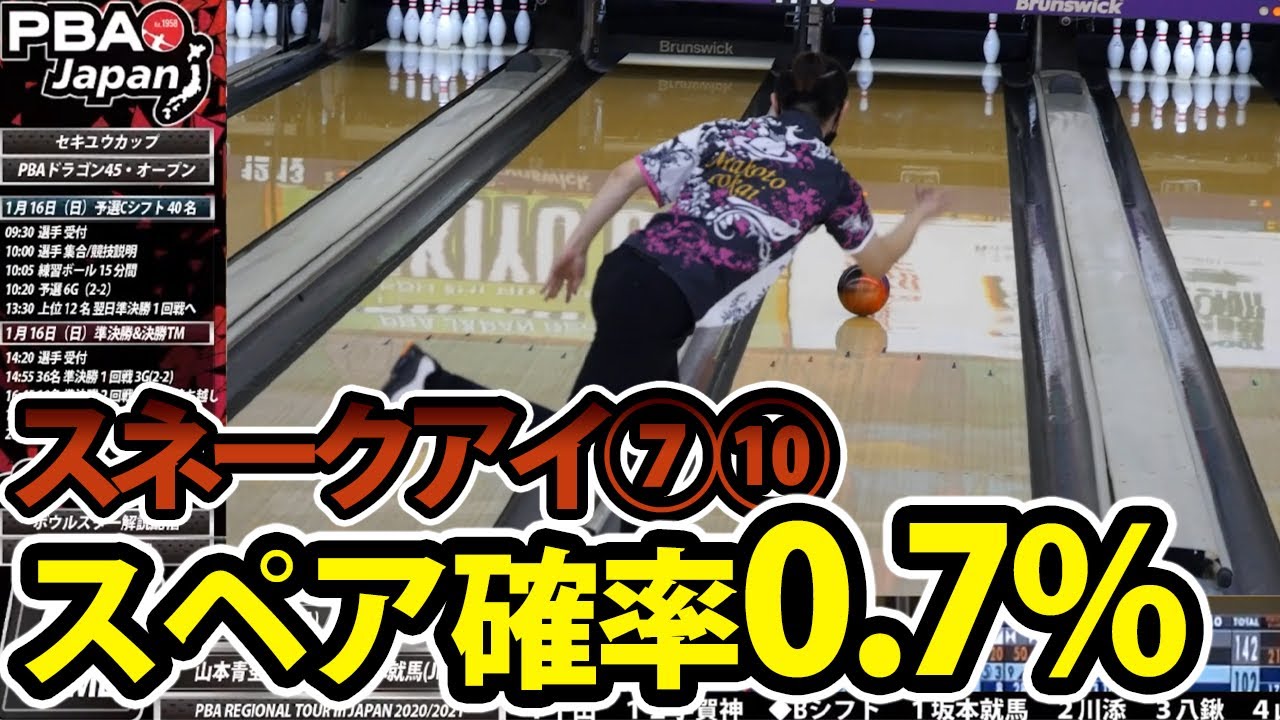 PBAドラゴン】東海純選手スペア確率0.7％のスネークアイをカバー  