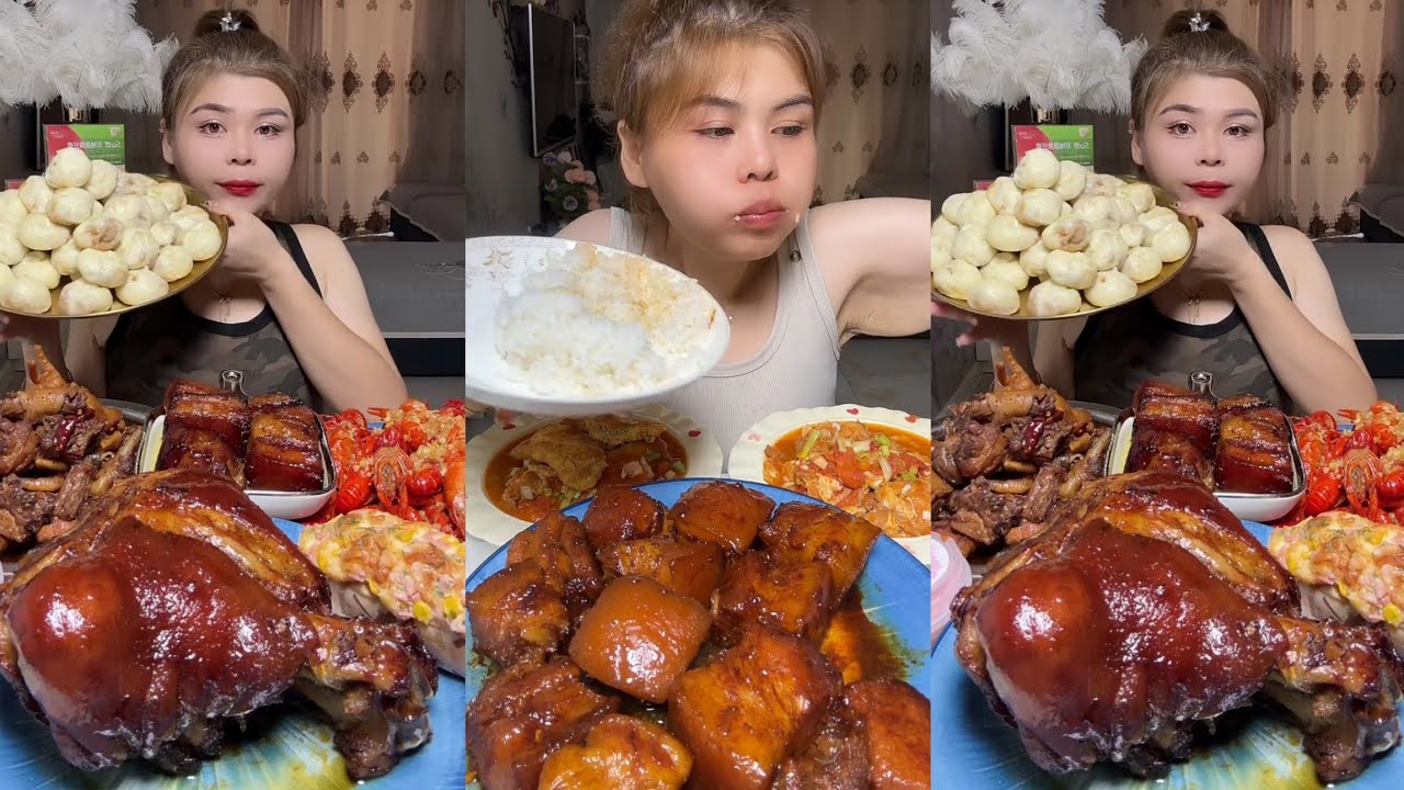 Mukbang #: Eat pig brain belly pork, Fried skewers #noodles #yummy #cook#pork 