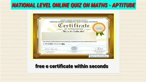 Nationallevel Free E quiz on Mathematics with answers and Free E Certificate -Free Online Maths Quiz
