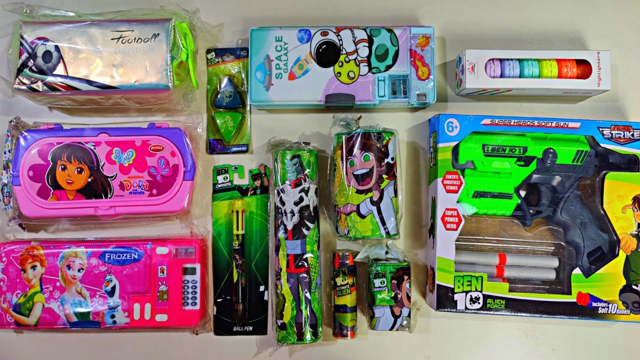 Ultimate Ben 10 Toy Collection | Unboxing And Review | 4 Button Geometry  Box, Piggy Bank,Pencil Case - Youtube