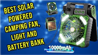 Best Portable Solar Powered Fan with LED Light & Battery Bank for Camping & Power Outages